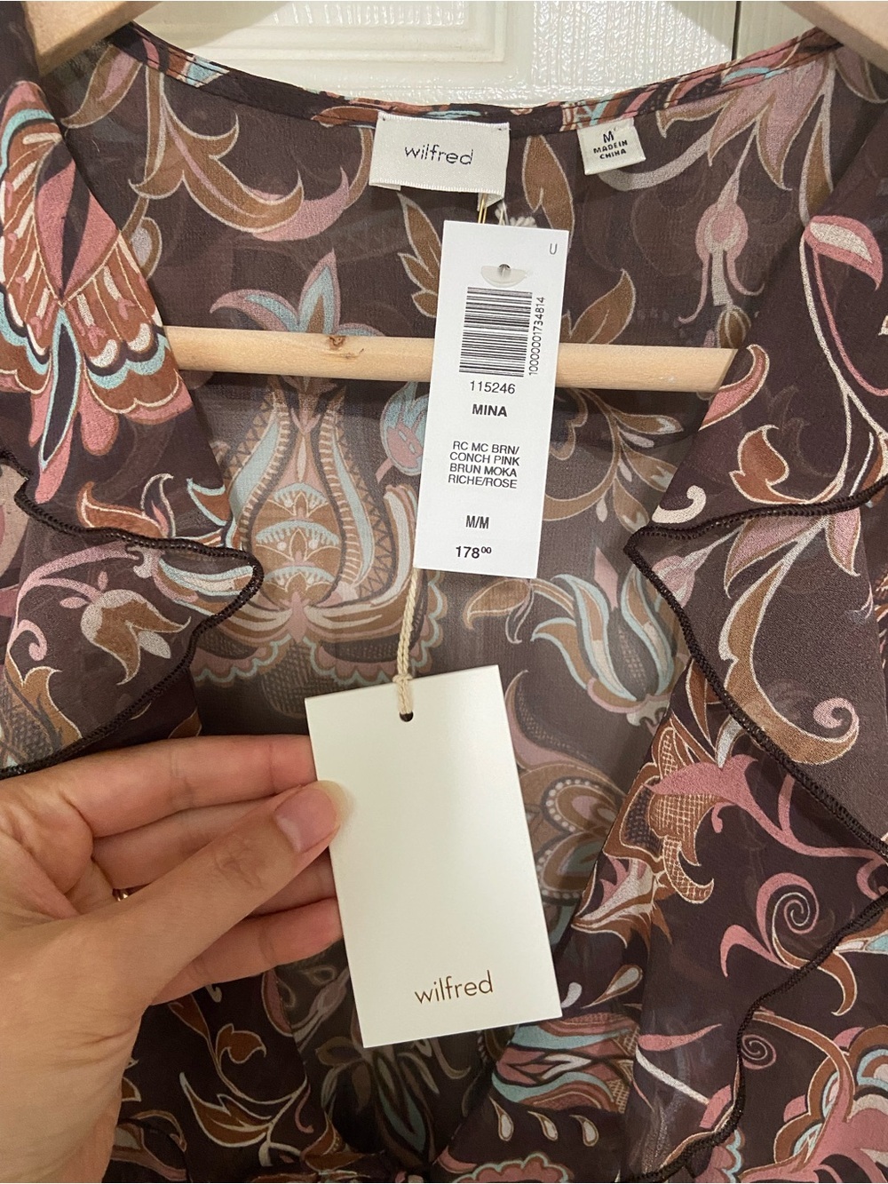 Aritzia Wilfred NWT Mina Floral Ruffle Bow Tie Shear Midi Dress Size Medium - Picture 8 of 10